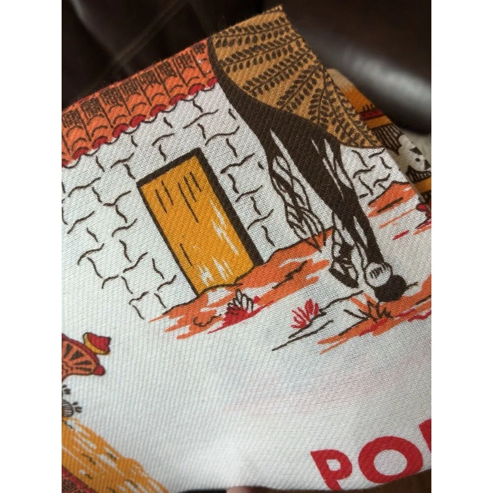 Vintage Algarve Portugal Linen Tea Towel Souvenir Donkey Chimney Folk Art 70s